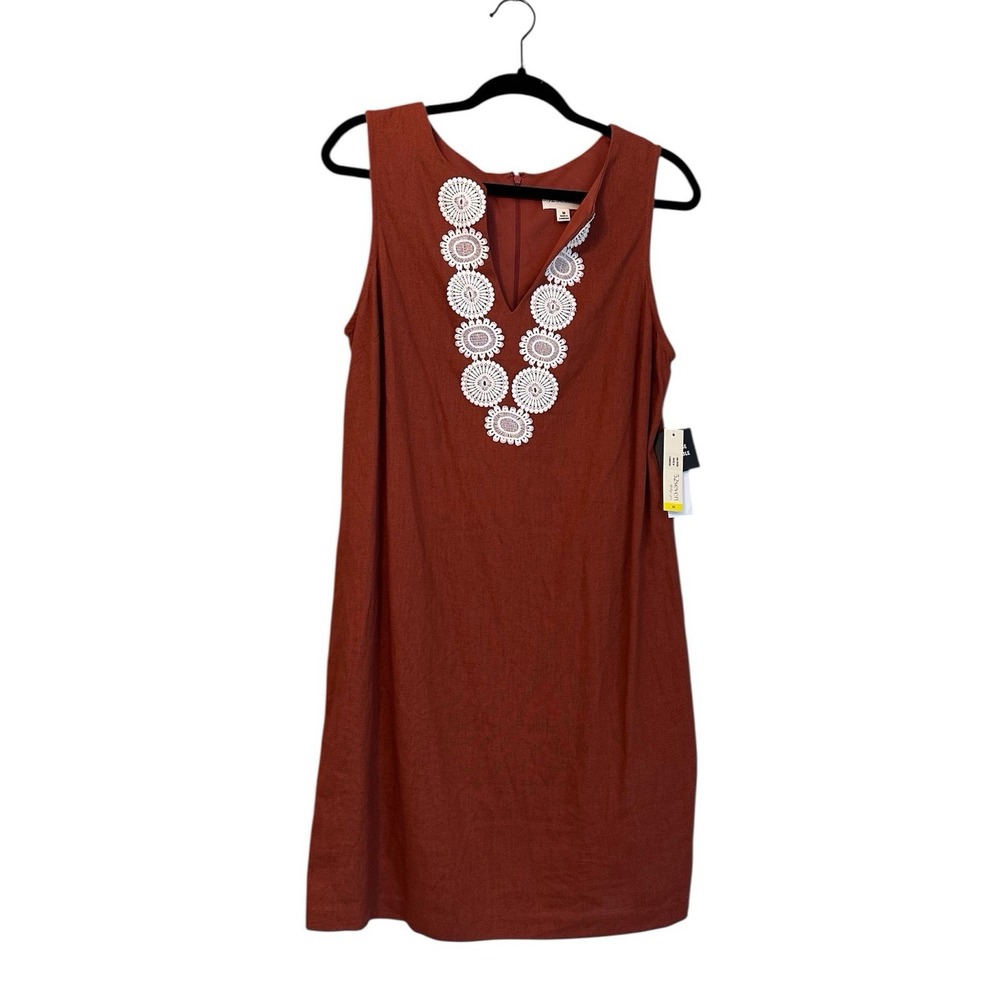 52Seven Women's Linen Blend Embroidered Sleeveless Dress SIZE M NWT‎